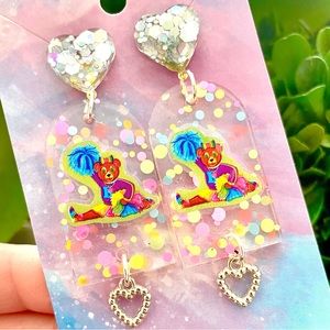 Cheerleader Bear Acrylic Earrings